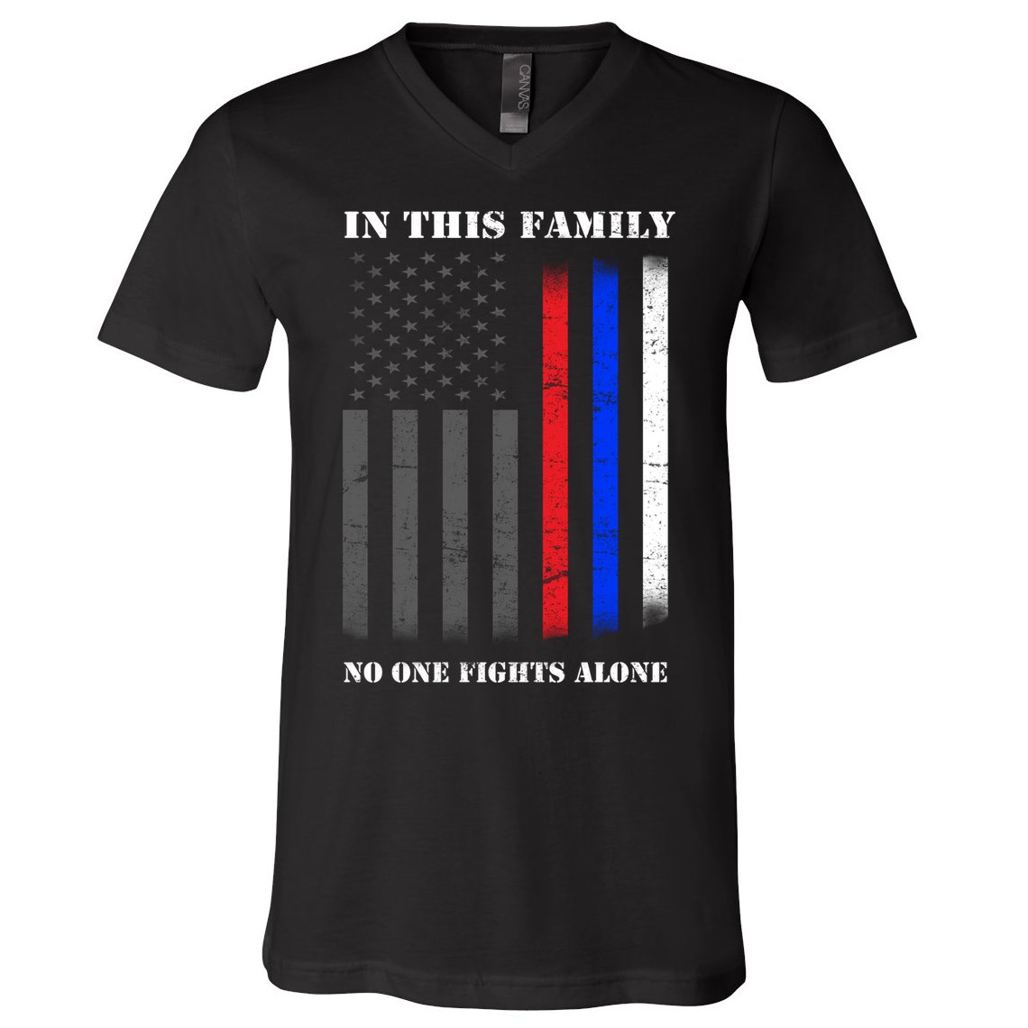 In This Family No One Fights Alone Hero Flag V-Neck T-Shirt