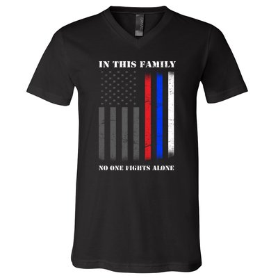 In This Family No One Fights Alone Hero Flag V-Neck T-Shirt