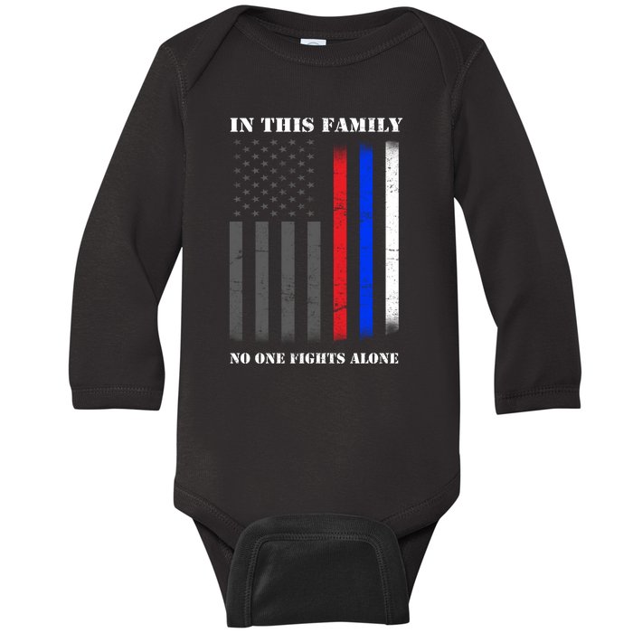 In This Family No One Fights Alone Hero Flag Baby Long Sleeve Bodysuit