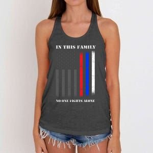 In This Family No One Fights Alone Hero Flag Women's Knotted Racerback Tank