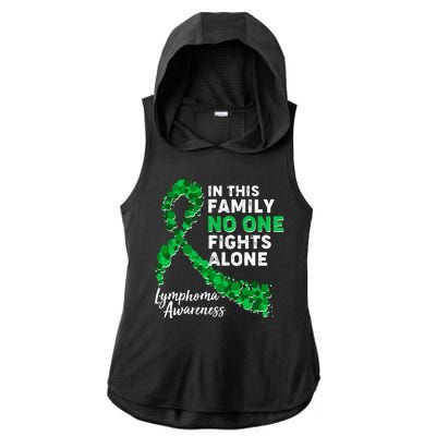 In This Family No One Fights Alone Lymphoma Awareness Ladies PosiCharge Tri-Blend Wicking Draft Hoodie Tank