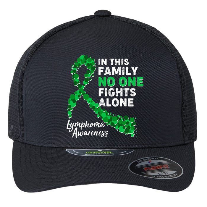 In This Family No One Fights Alone Lymphoma Awareness Flexfit Unipanel Trucker Cap