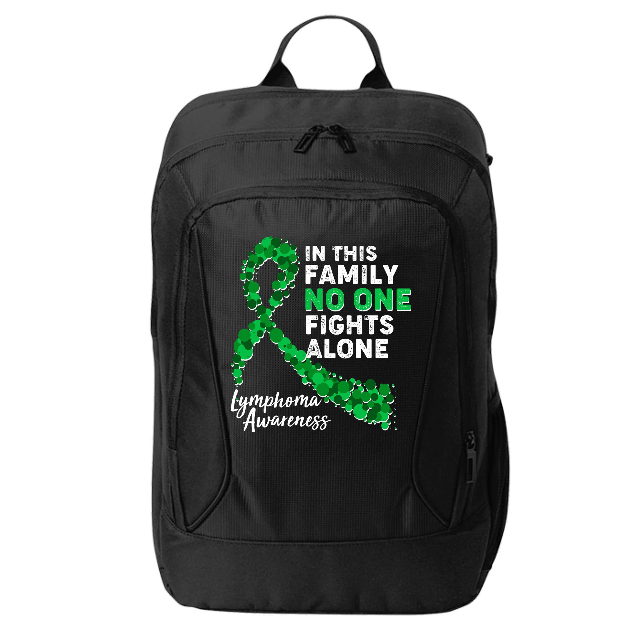 In This Family No One Fights Alone Lymphoma Awareness City Backpack