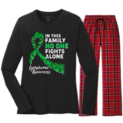 In This Family No One Fights Alone Lymphoma Awareness Women's Long Sleeve Flannel Pajama Set 