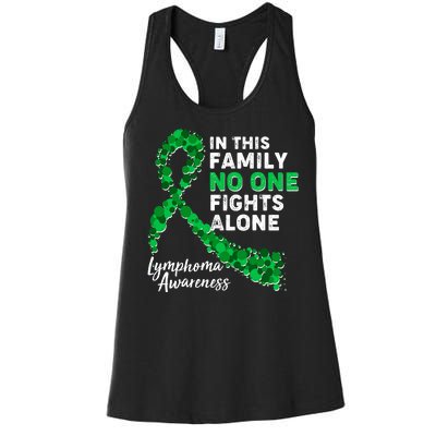 In This Family No One Fights Alone Lymphoma Awareness Women's Racerback Tank