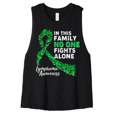 In This Family No One Fights Alone Lymphoma Awareness Women's Racerback Cropped Tank