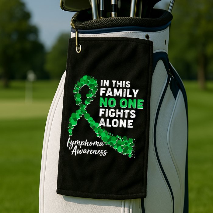 In This Family No One Fights Alone Lymphoma Awareness Golf Towel