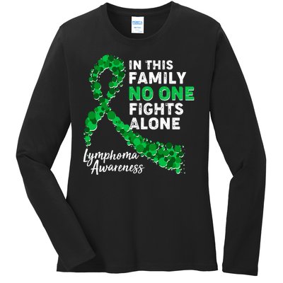 In This Family No One Fights Alone Lymphoma Awareness Ladies Long Sleeve Shirt