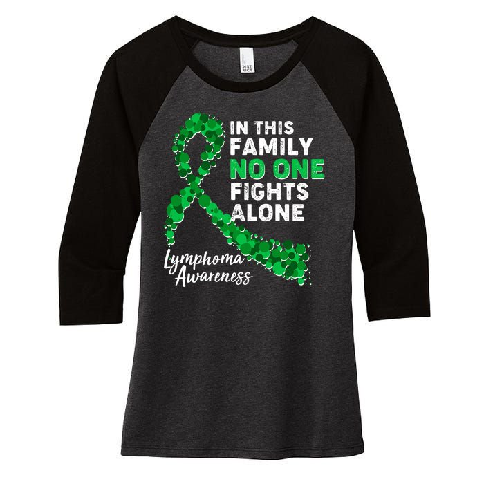 In This Family No One Fights Alone Lymphoma Awareness Women's Tri-Blend 3/4-Sleeve Raglan Shirt