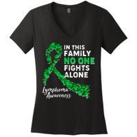 In This Family No One Fights Alone Lymphoma Awareness Women's V-Neck T-Shirt