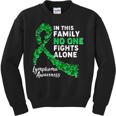 In This Family No One Fights Alone Lymphoma Awareness Kids Sweatshirt