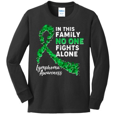 In This Family No One Fights Alone Lymphoma Awareness Kids Long Sleeve Shirt