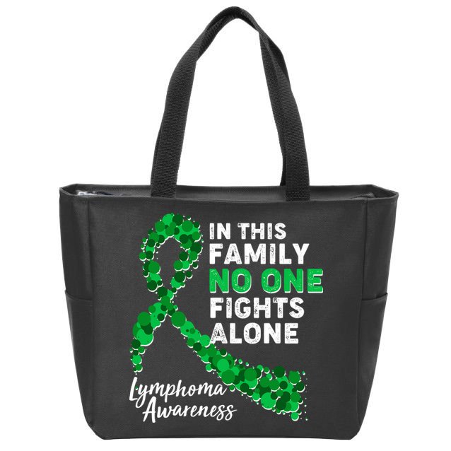 In This Family No One Fights Alone Lymphoma Awareness Zip Tote Bag