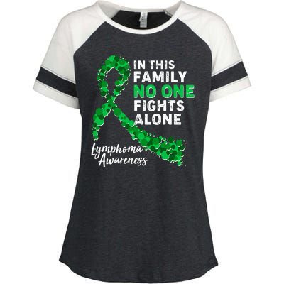 In This Family No One Fights Alone Lymphoma Awareness Enza Ladies Jersey Colorblock Tee