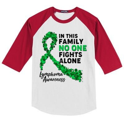 In This Family No One Fights Alone Lymphoma Awareness Kids Colorblock Raglan Jersey