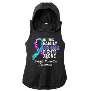 In This Family No One Fights Alone Suicide Prevention Awareness Ladies PosiCharge Tri-Blend Wicking Draft Hoodie Tank