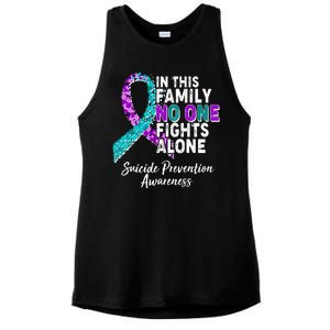 In This Family No One Fights Alone Suicide Prevention Awareness Ladies PosiCharge Tri-Blend Wicking Tank