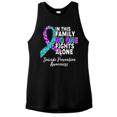 In This Family No One Fights Alone Suicide Prevention Awareness Ladies PosiCharge Tri-Blend Wicking Tank