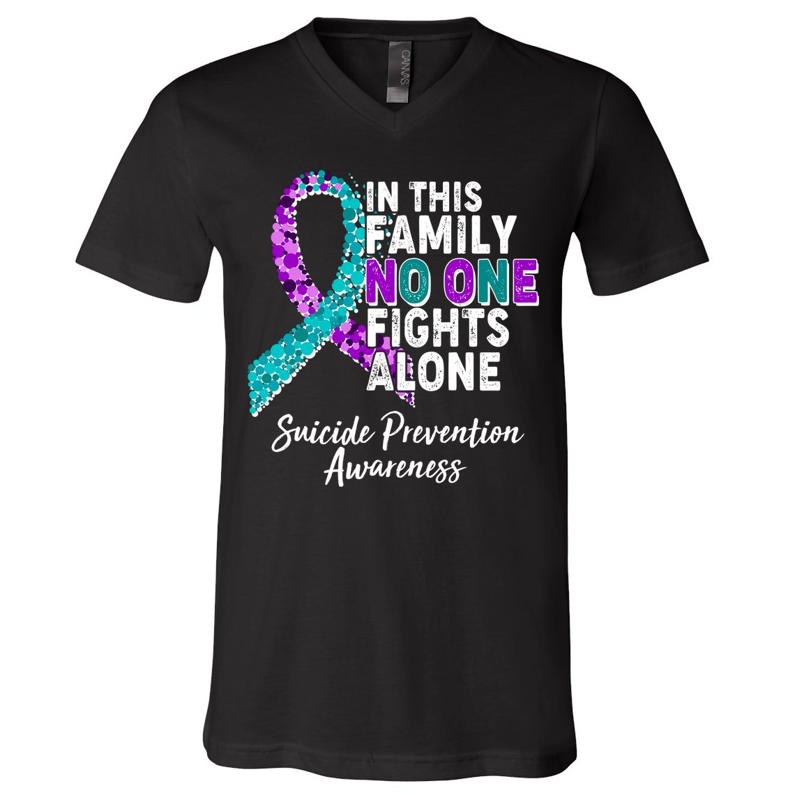 In This Family No One Fights Alone Suicide Prevention Awareness V-Neck T-Shirt