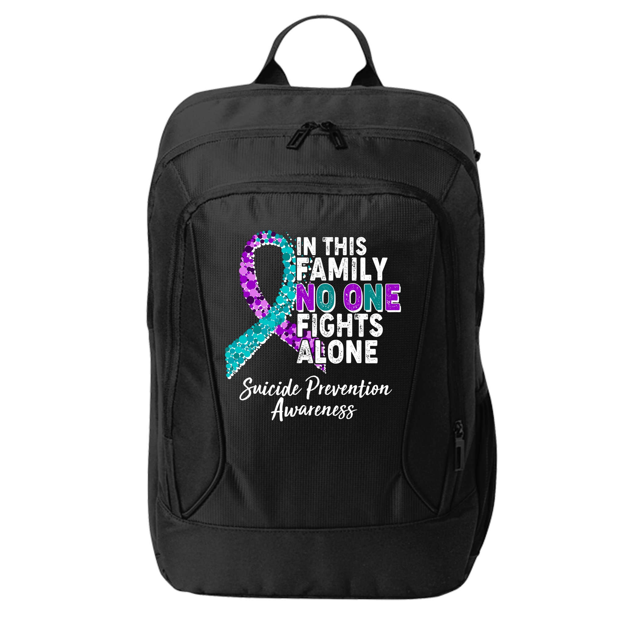 In This Family No One Fights Alone Suicide Prevention Awareness City Backpack