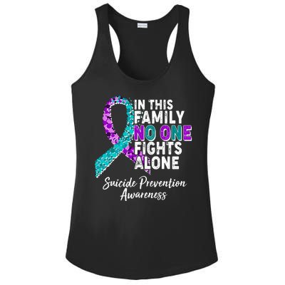 In This Family No One Fights Alone Suicide Prevention Awareness Ladies PosiCharge Competitor Racerback Tank