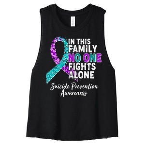 In This Family No One Fights Alone Suicide Prevention Awareness Women's Racerback Cropped Tank