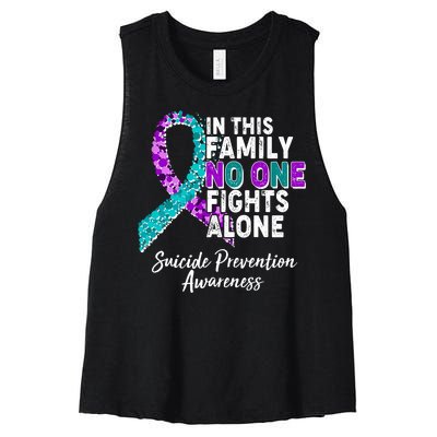 In This Family No One Fights Alone Suicide Prevention Awareness Women's Racerback Cropped Tank