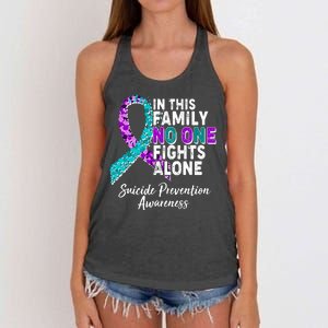 In This Family No One Fights Alone Suicide Prevention Awareness Women's Knotted Racerback Tank