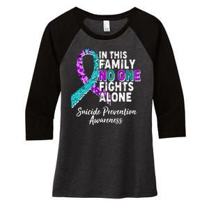 In This Family No One Fights Alone Suicide Prevention Awareness Women's Tri-Blend 3/4-Sleeve Raglan Shirt