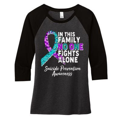 In This Family No One Fights Alone Suicide Prevention Awareness Women's Tri-Blend 3/4-Sleeve Raglan Shirt