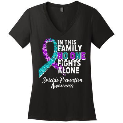 In This Family No One Fights Alone Suicide Prevention Awareness Women's V-Neck T-Shirt