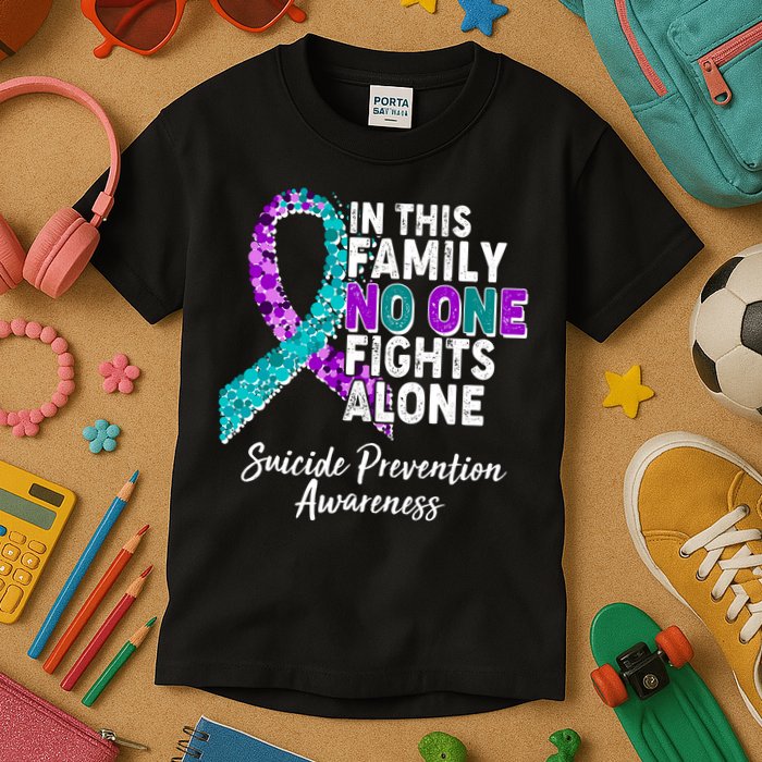 In This Family No One Fights Alone Suicide Prevention Awareness Kids T-Shirt