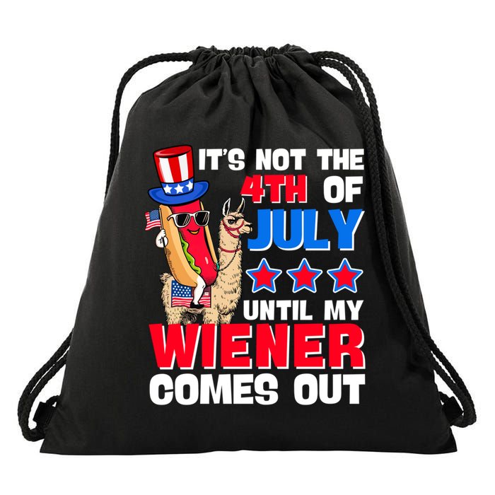 ItS Not 4th Of July Until My Wiener Comes Out Hotdog Llama Gift Drawstring Bag