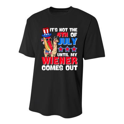 ItS Not 4th Of July Until My Wiener Comes Out Hotdog Llama Gift Youth Performance Sprint T-Shirt
