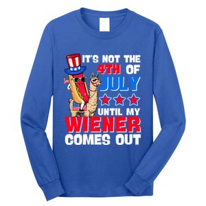 ItS Not 4th Of July Until My Wiener Comes Out Hotdog Llama Gift Long Sleeve Shirt