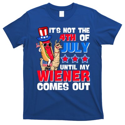 ItS Not 4th Of July Until My Wiener Comes Out Hotdog Llama Gift T-Shirt