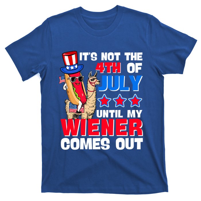 ItS Not 4th Of July Until My Wiener Comes Out Hotdog Llama Gift T-Shirt