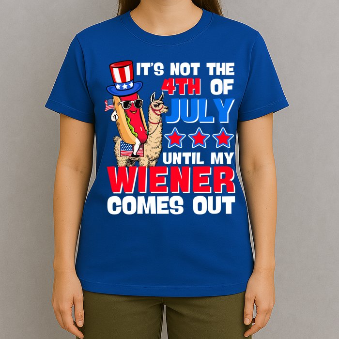 ItS Not 4th Of July Until My Wiener Comes Out Hotdog Llama Gift T-Shirt