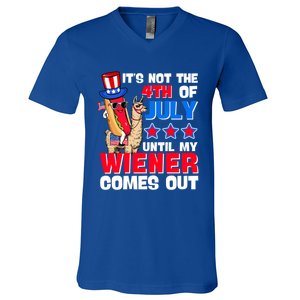 ItS Not 4th Of July Until My Wiener Comes Out Hotdog Llama Gift V-Neck T-Shirt