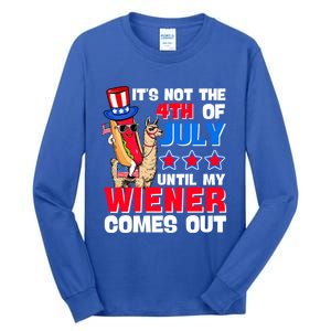 ItS Not 4th Of July Until My Wiener Comes Out Hotdog Llama Gift Tall Long Sleeve T-Shirt