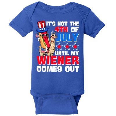 ItS Not 4th Of July Until My Wiener Comes Out Hotdog Llama Gift Baby Bodysuit