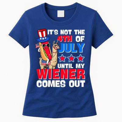 ItS Not 4th Of July Until My Wiener Comes Out Hotdog Llama Gift Womens T-Shirt