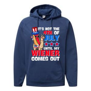 ItS Not 4th Of July Until My Wiener Comes Out Hotdog Llama Gift Performance Fleece Hoodie