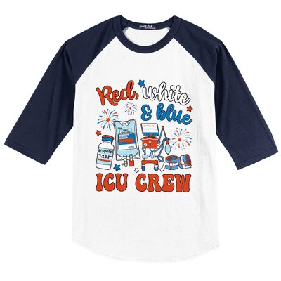 Icu Nurse 4th July Independence Day Red White Blue Baseball Sleeve Shirt