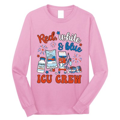 Icu Nurse 4th July Independence Day Red White Blue Long Sleeve Shirt