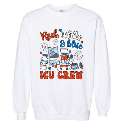 Icu Nurse 4th July Independence Day Red White Blue Garment-Dyed Sweatshirt