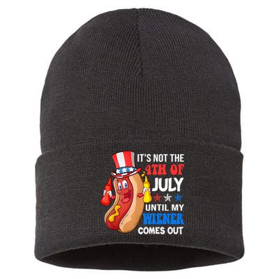 Its Not 4th Of July Until My Wiener Comes Out Funny HotDog Sustainable Knit Beanie