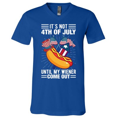 Its Not 4th Of July Until My Wiener Comes Out Funny HotDog V-Neck T-Shirt