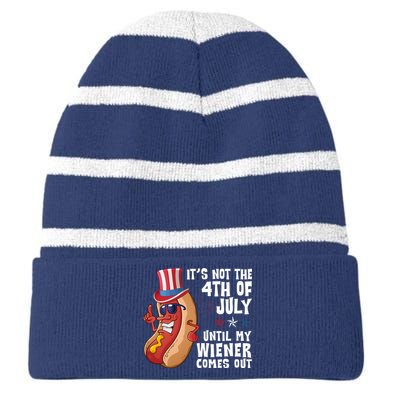 Its Not 4th Of July Funny Hotdog Summer Holiday Striped Beanie with Solid Band