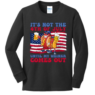 It's Not 4th Of July Until My Weiner Comes Out Funny Party Kids Long Sleeve Shirt